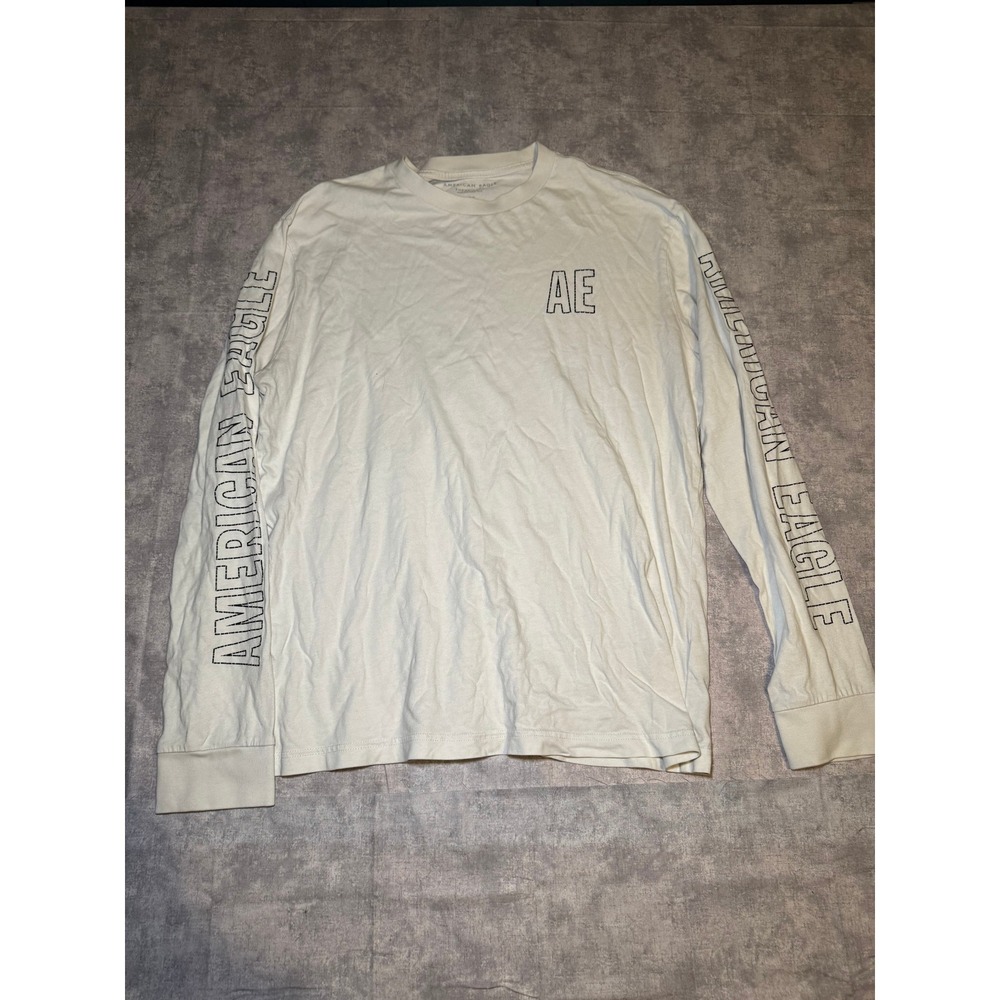 American Eagle Super Soft White Long Sleeve Graphic T-Shirt Mens Large Standard